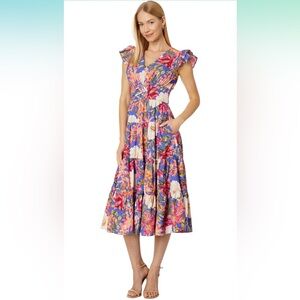 Vince Camuto Smocked Waist Floral Printed Fit and Flare Midi Dress 12